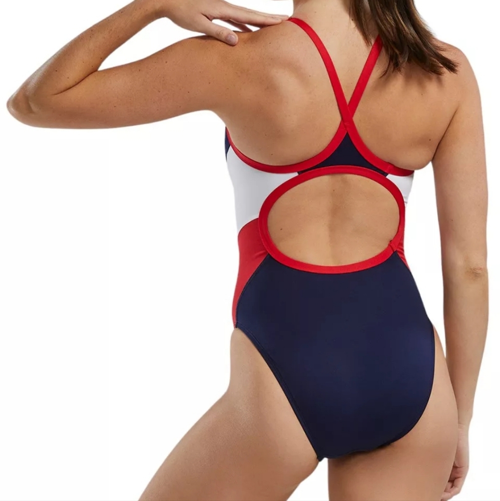 NWT TYR Durafast Elite Diamondfit One Piece Swimsuit Navy Red XL Keyhole Back - Picture 3 of 12